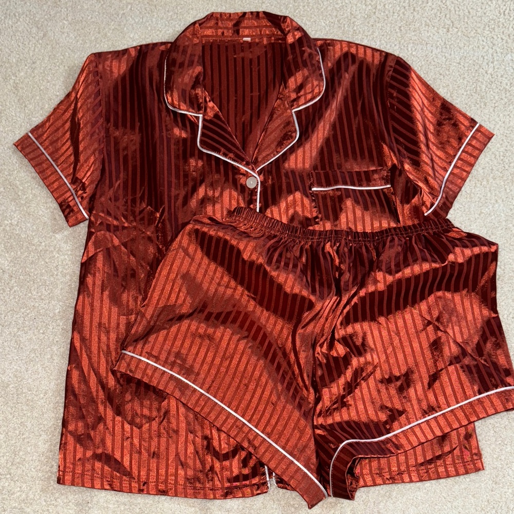 Satin Striped Red Pajama Set